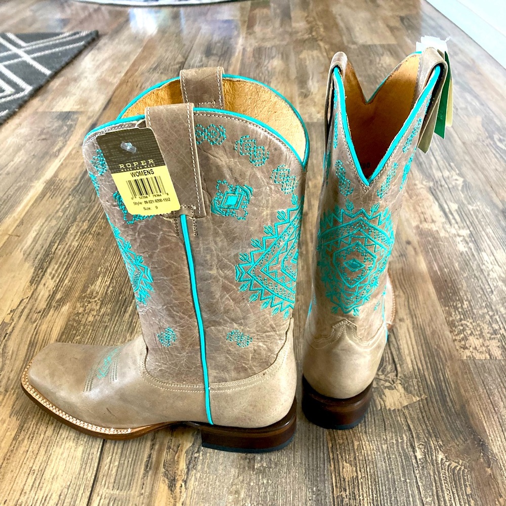 NWT Roper boots turquoise square toe cowboy boots